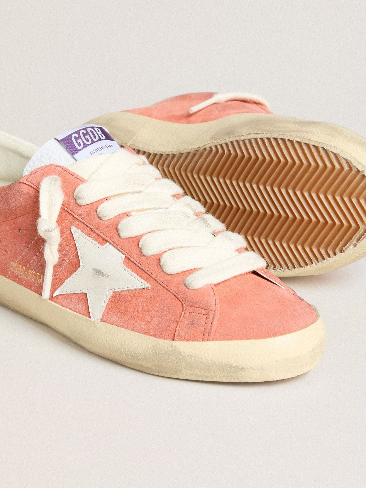 Men’s Super-Star in coral suede with white leather star and heel tab - 3