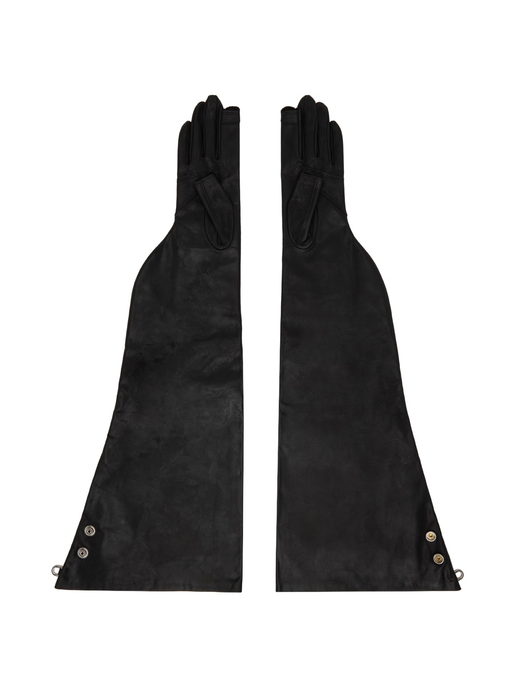 Black Waxed Long Gloves - 2