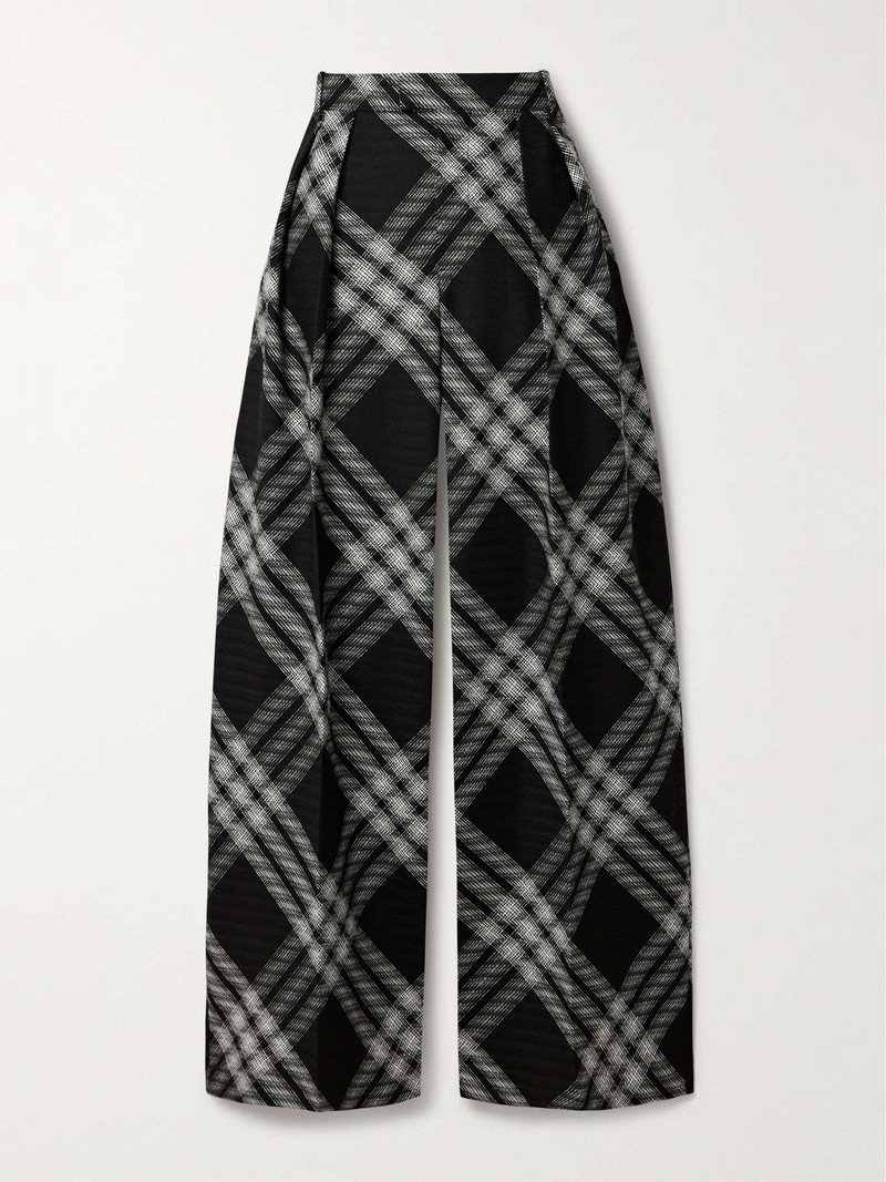 Pleated checked wool straight-leg pants - 1