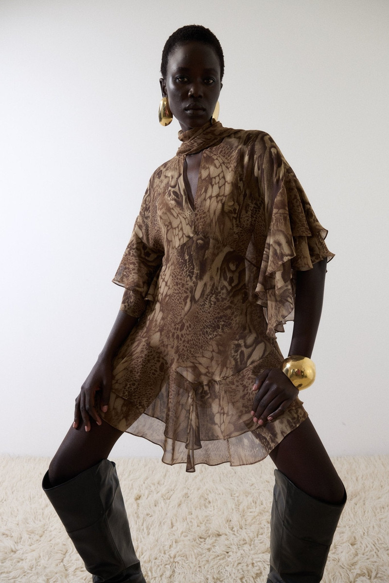 De La Vali SOL MINI DRESS IN GUEPARDO GEORGETTE CHIFFON outlook