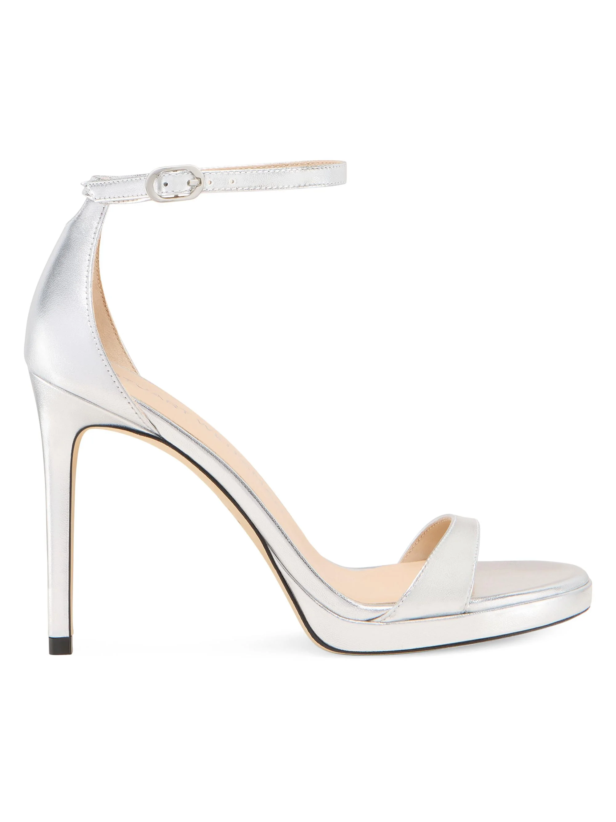 Women's Nudist 100MM Metallic Leather Platform Sandals - Silver - 1