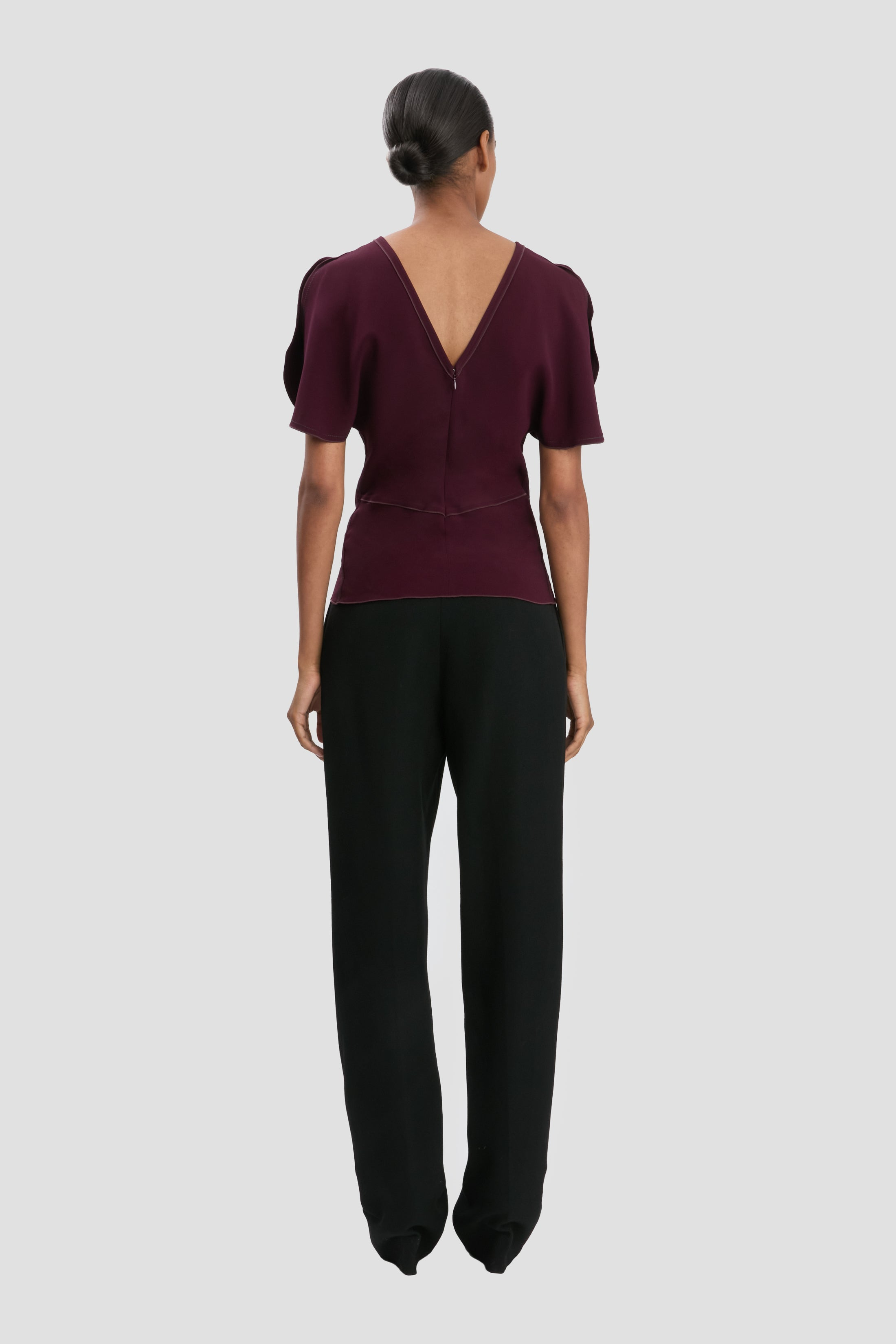 Draped Sleeve Top In Merlot - 5