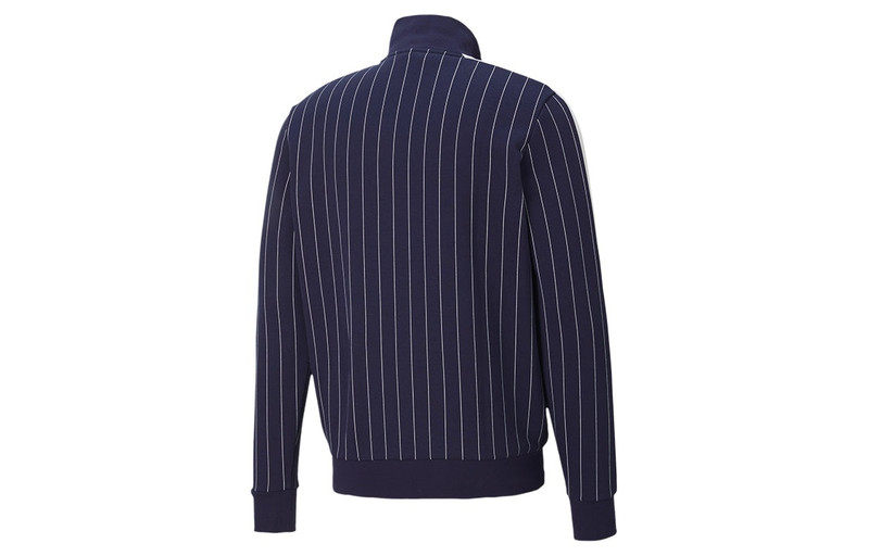 PUMA PUMA Pinstripe Cardigan Casual Stand Collar Fleece Lined Jacket Blue 530177-06 outlook