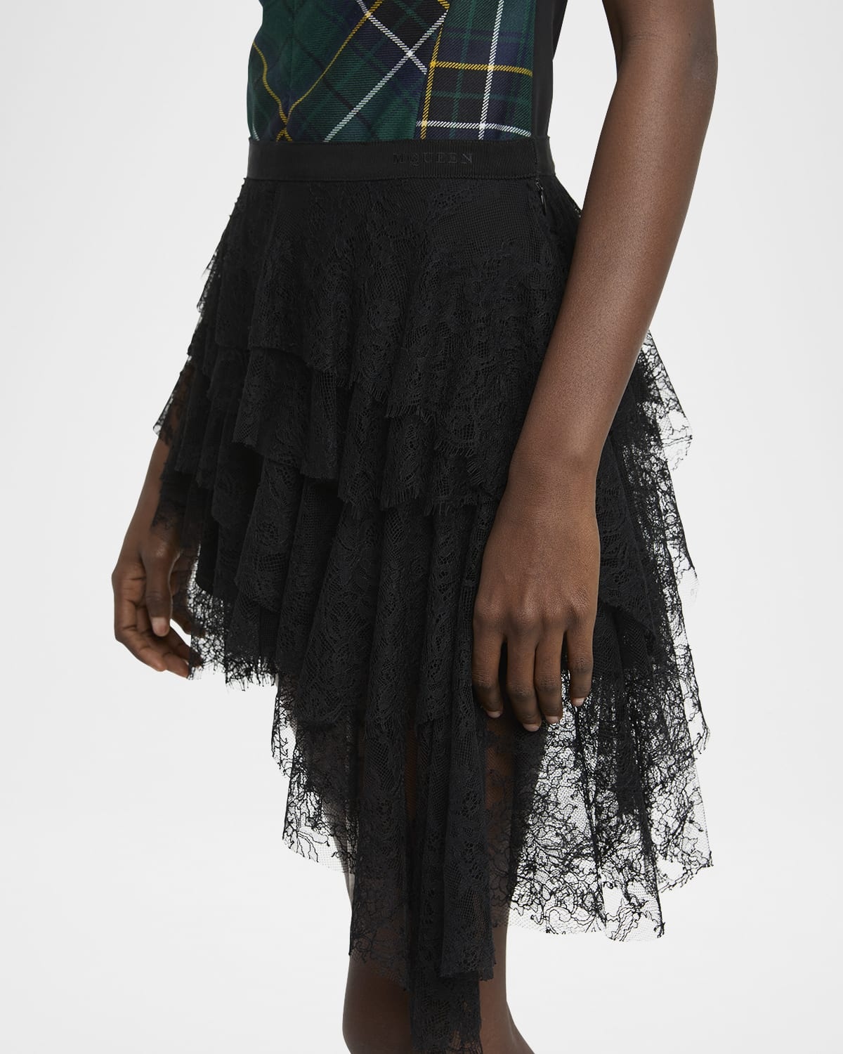 Tiered Lace Asymmetric Mini Skirt - 5