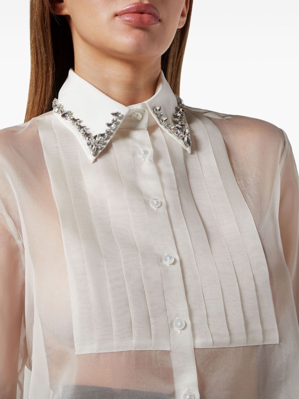 crystal-embellished sheer shirt - 4