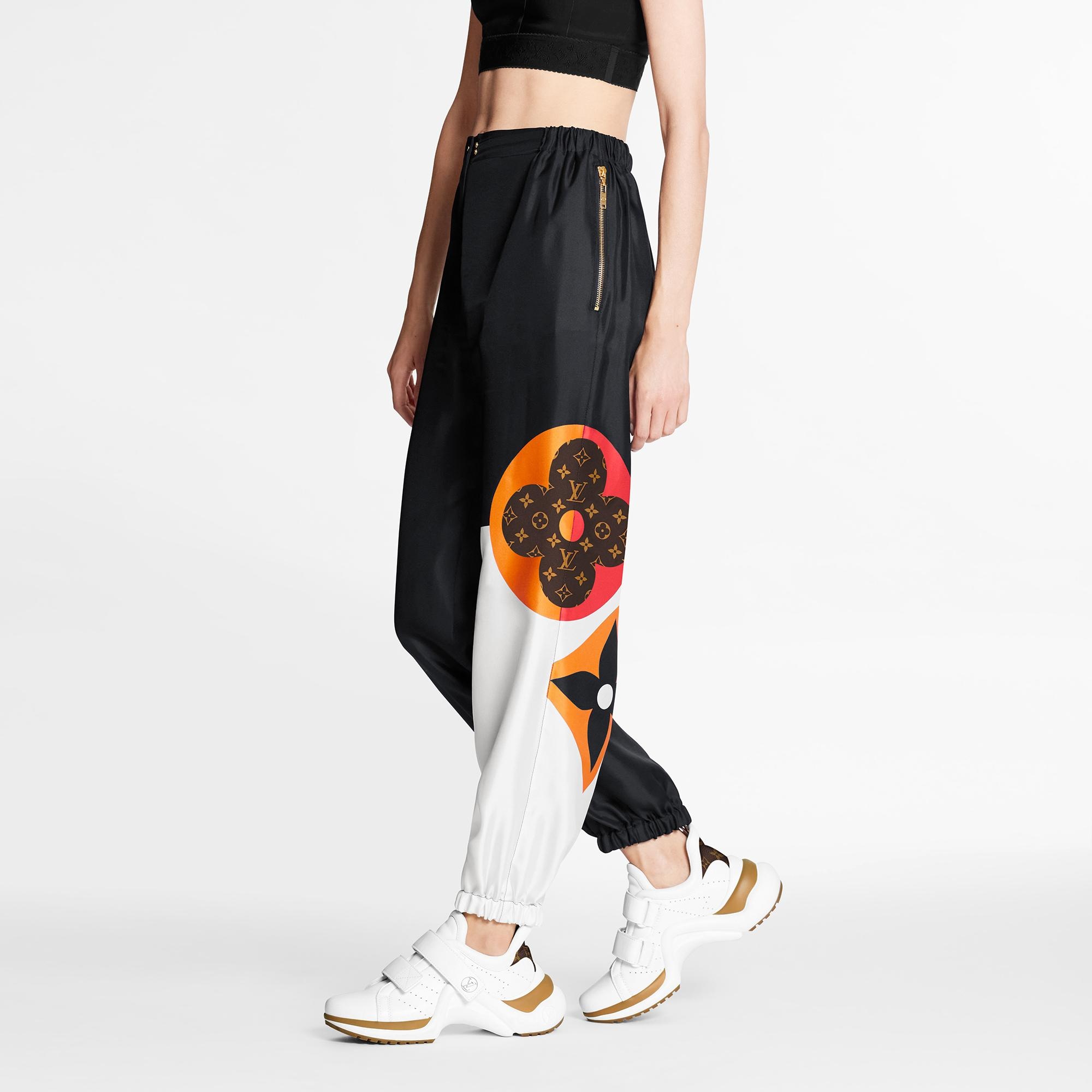 Game On Asymmetric Monogram Flower Silk Twill Jogging Pants - 3