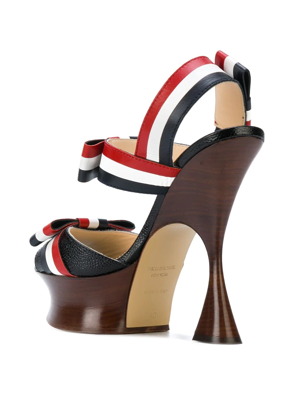 Open Toe Shaped Platform Heel (15 Cm) With Bow Strap In Pebble Lucido Leather & Calf Leather - 3