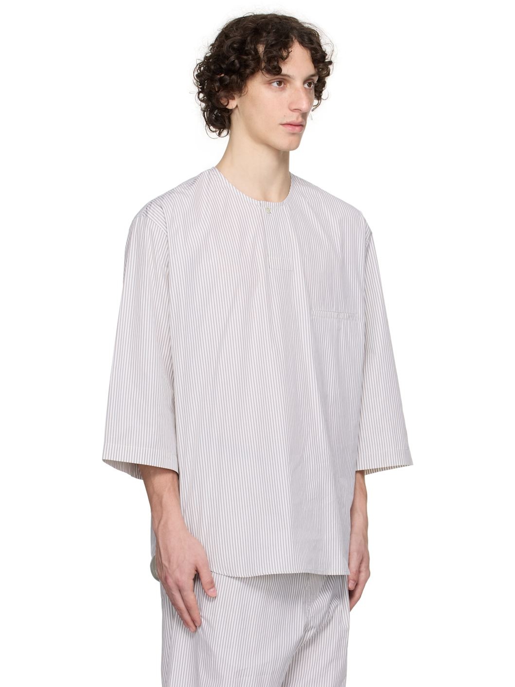 White Short Sleeve Henley - 2