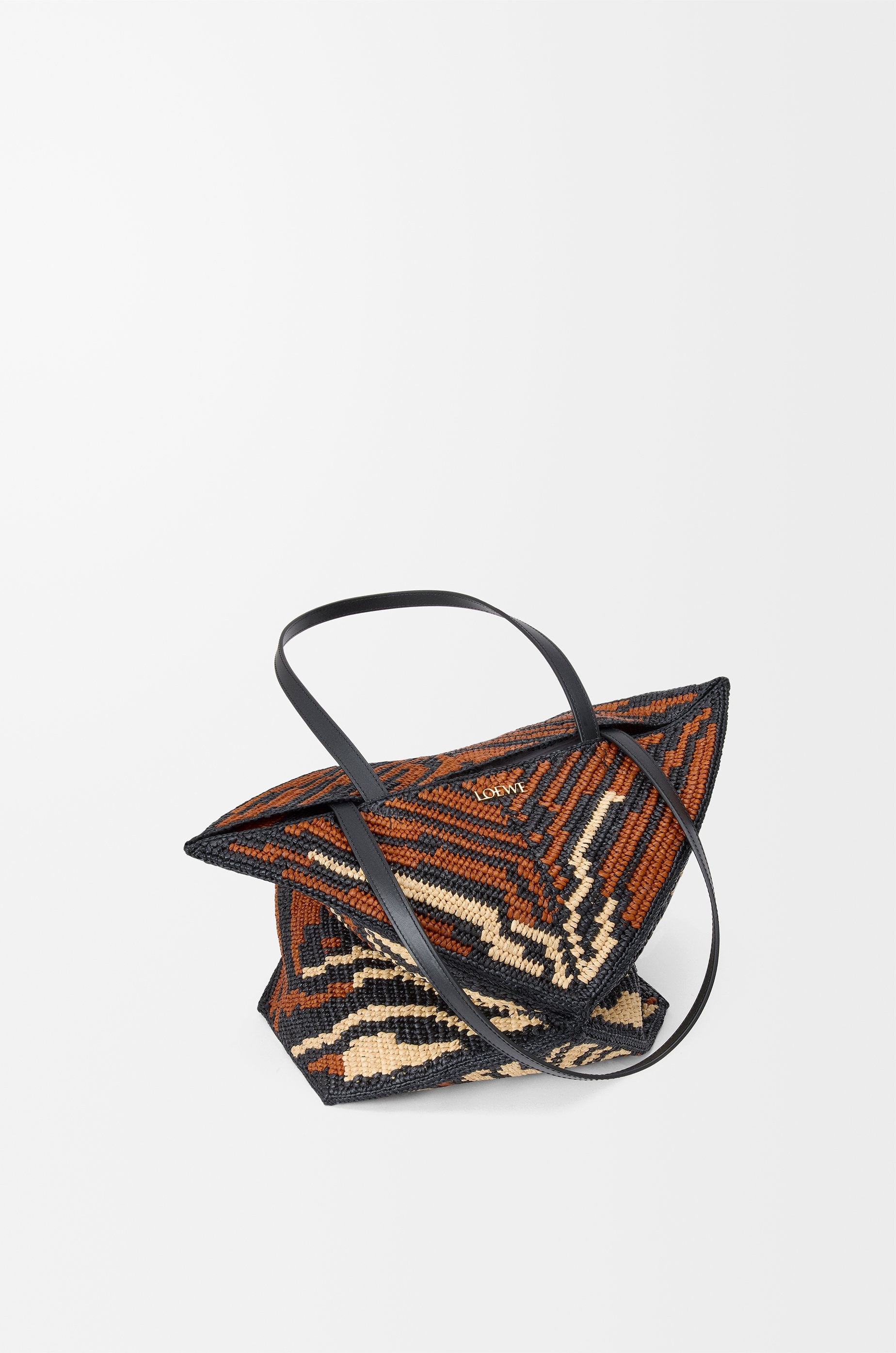 Medium Puzzle Fold Tote in raffia and calfskin - 5