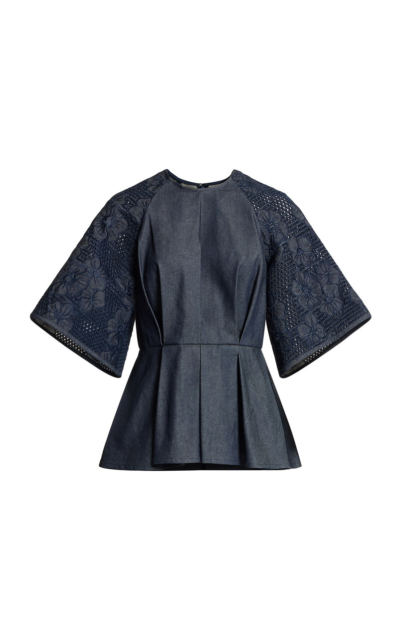 Embroidered Denim Peplum Top blue 1