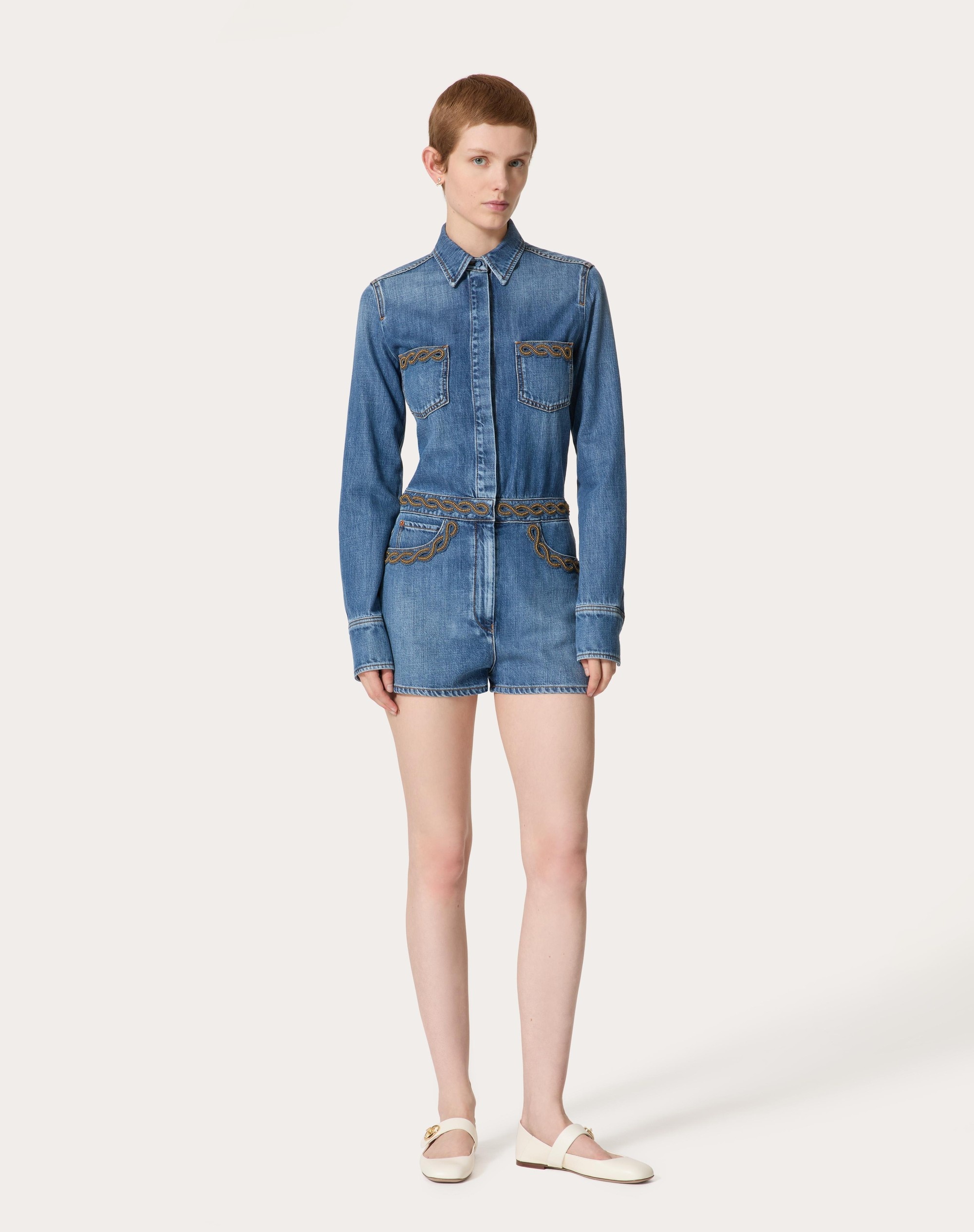 EMBROIDERED MID BLUE MEDIO JUMPSUIT - 3