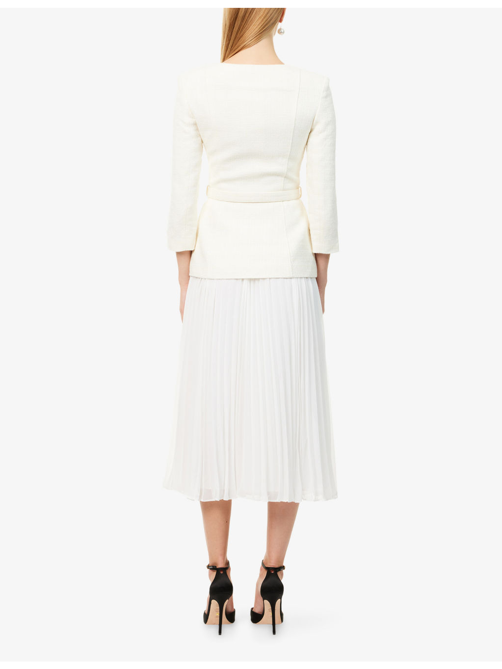 Long-Sleeve Boucle Chiffon Midi Dress - 4