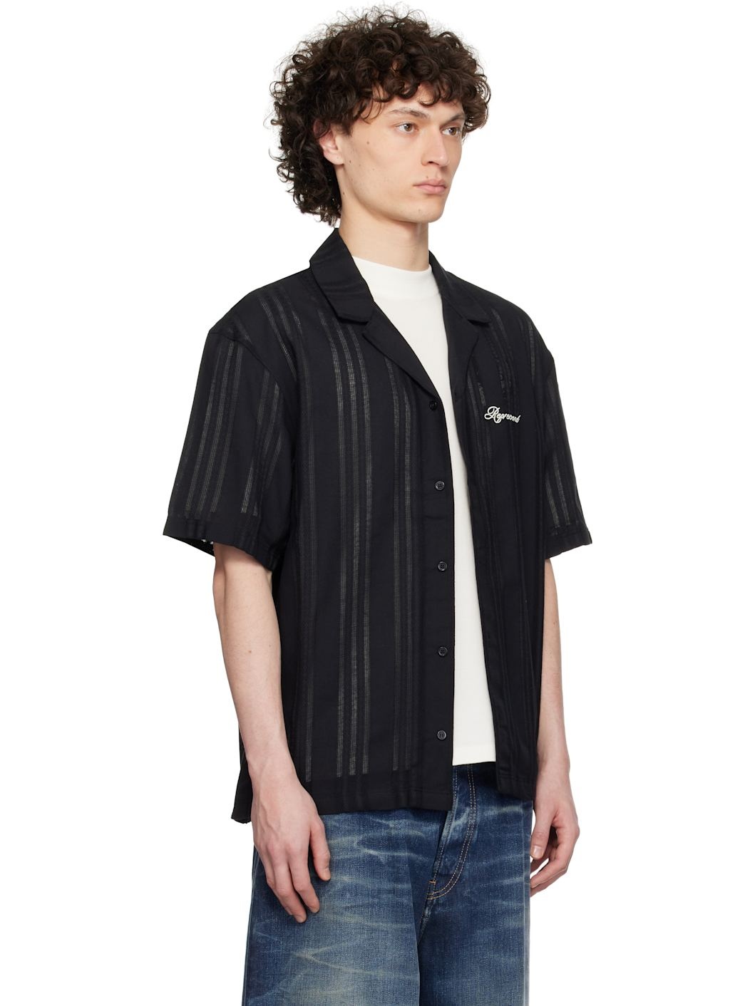 Black Embroidered Bowling Shirt - 2