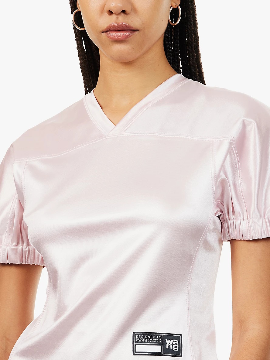 Brand-patch puff-sleeve satin top - 5