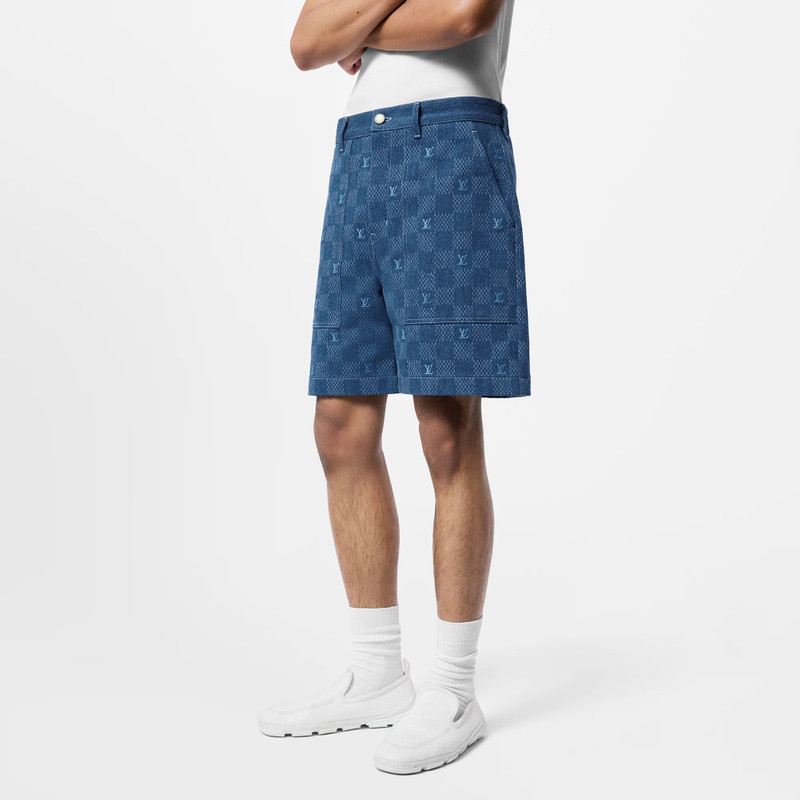 Embroidered Damier Denim Shorts 2