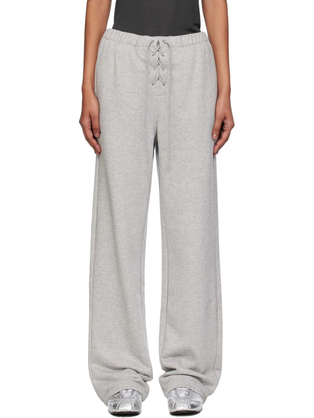 Gray Lace Up Lounge Pants - 1
