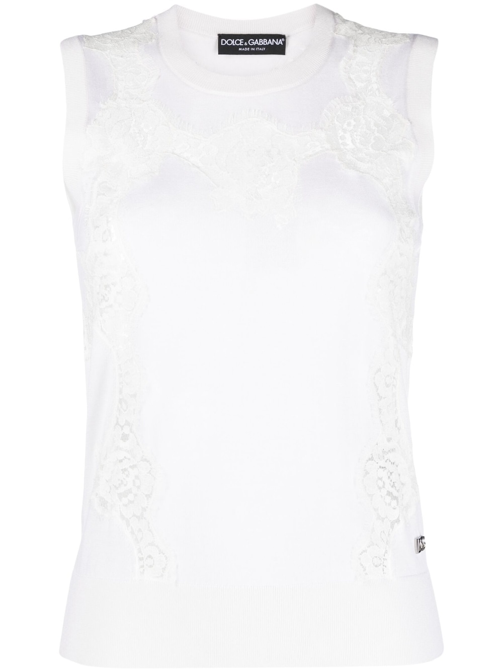 lace-trim sleeveless knitted top - 1