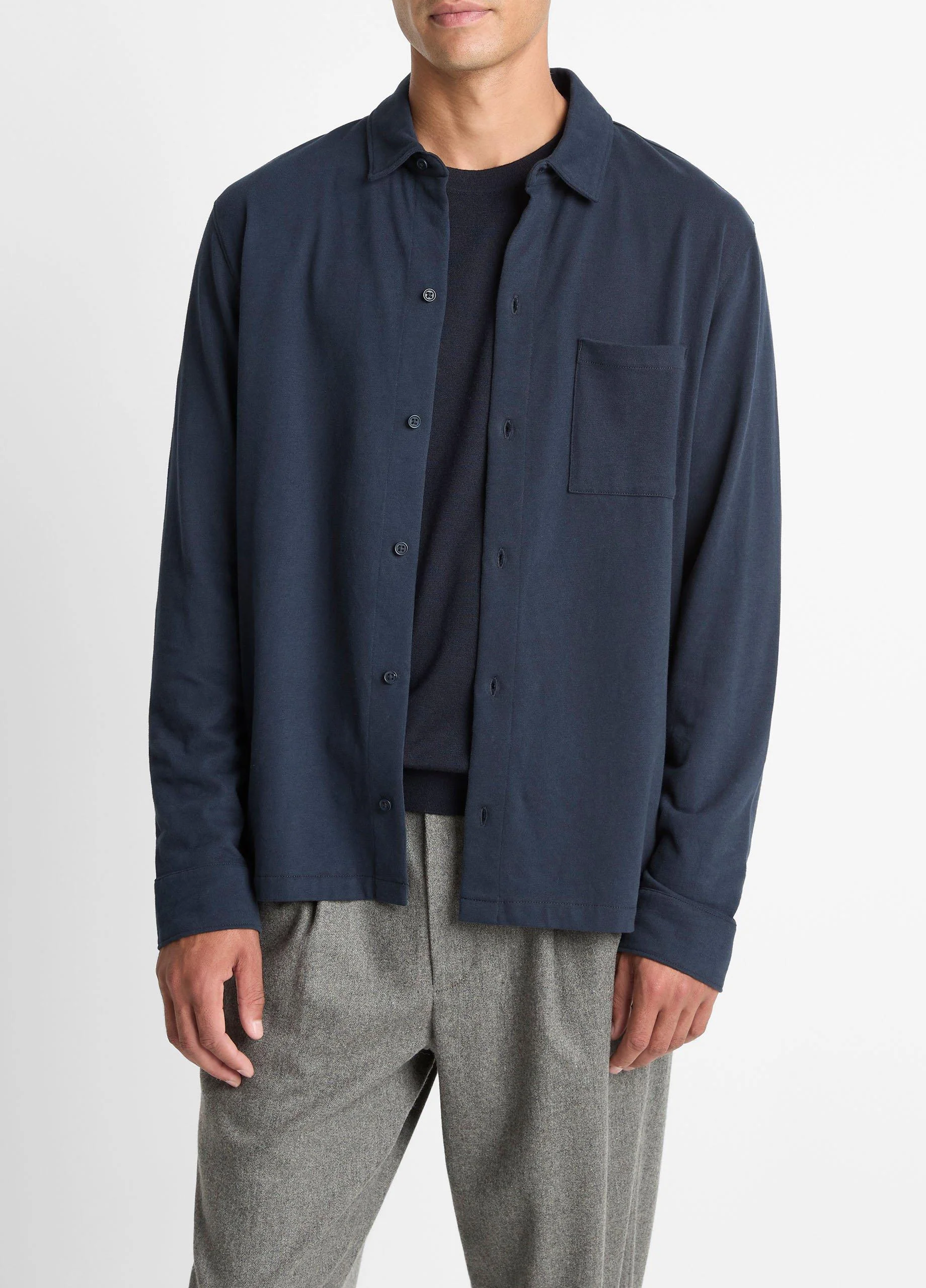 Sueded Cotton Jersey Button-Front Shirt - 1