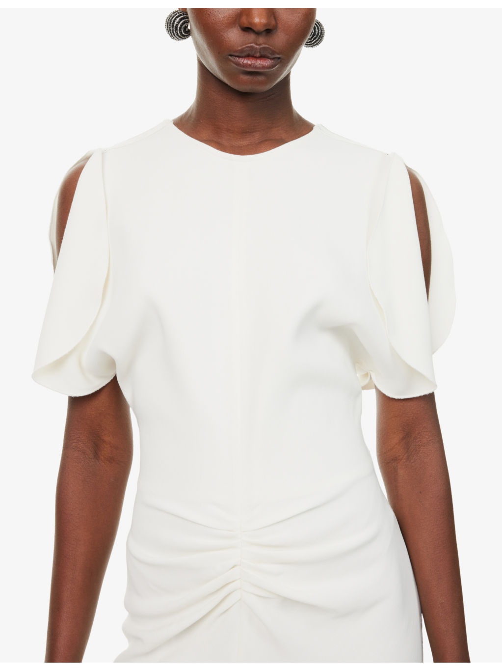 Gathered ruffle-sleeve woven midi dress - 5