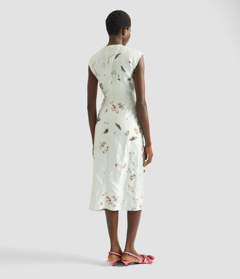 DRAPED PRINTED TEXTURED SATIN MIDI DRESS 4