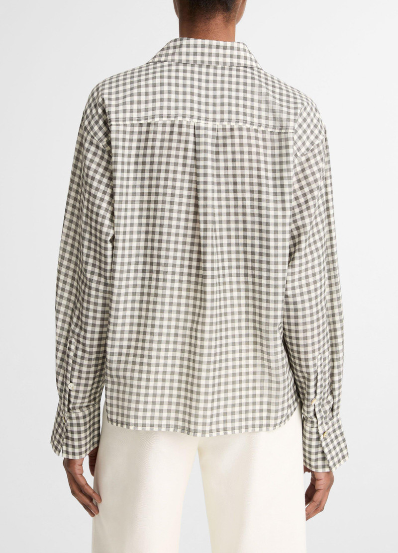 Vince Gingham Cotton-Silk Cropped Button-Front Shirt outlook