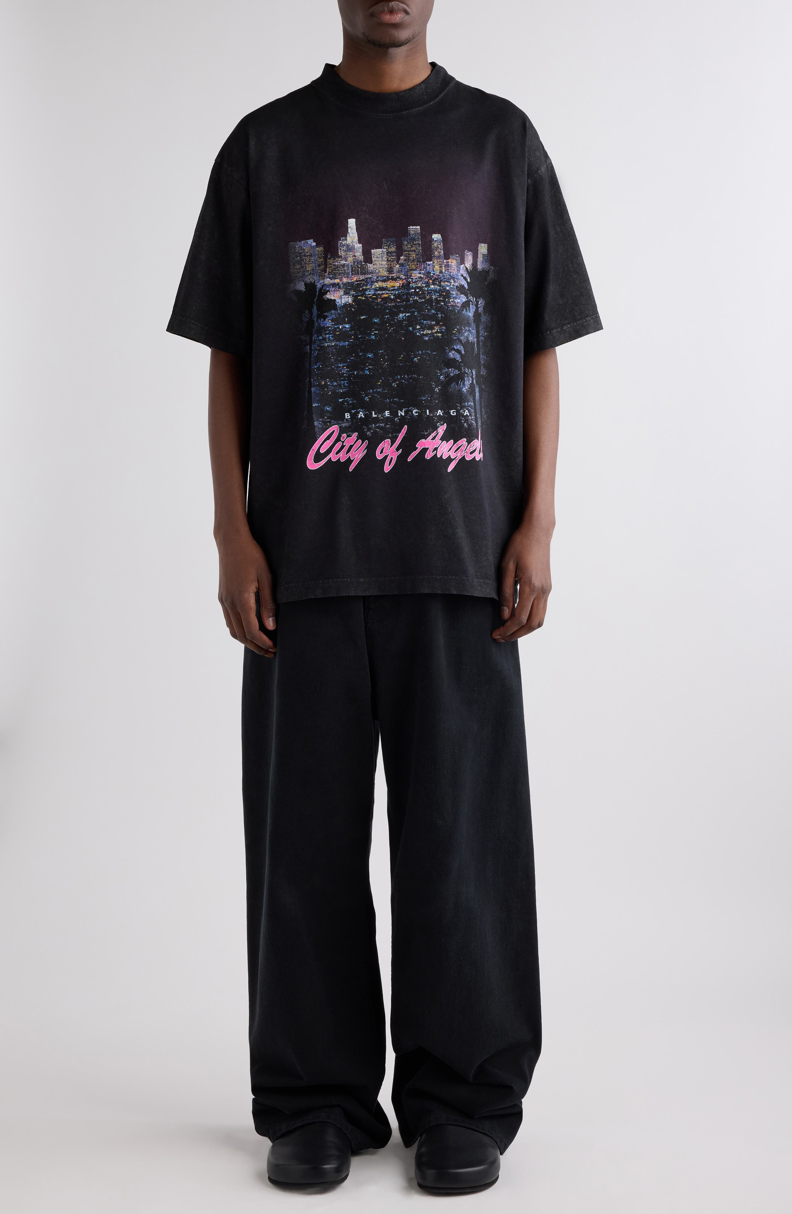 Balenciaga Medium Fit City of Angels Graphic T-Shirt in 1041 Faded Washed Black at Nordstrom - 1