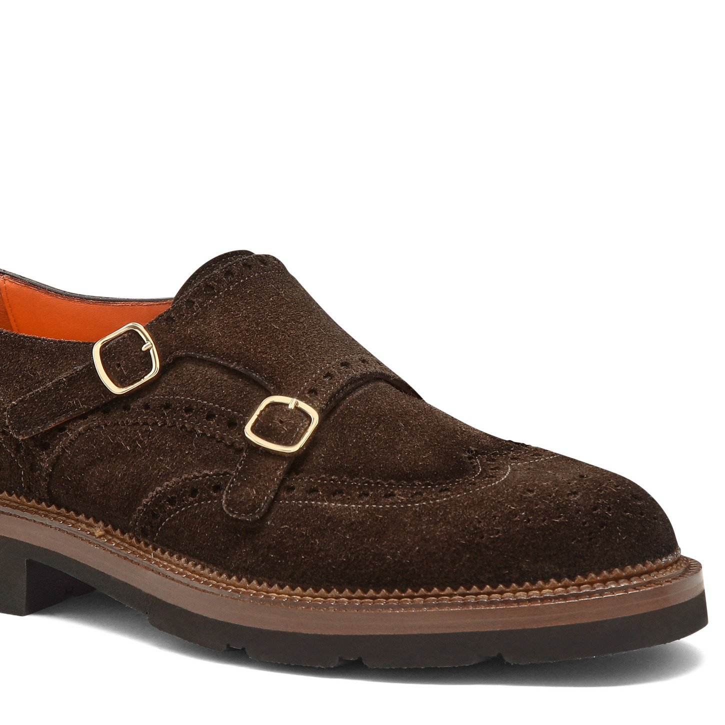 Men's dark brown suede double-buckle brogue shoe - 5
