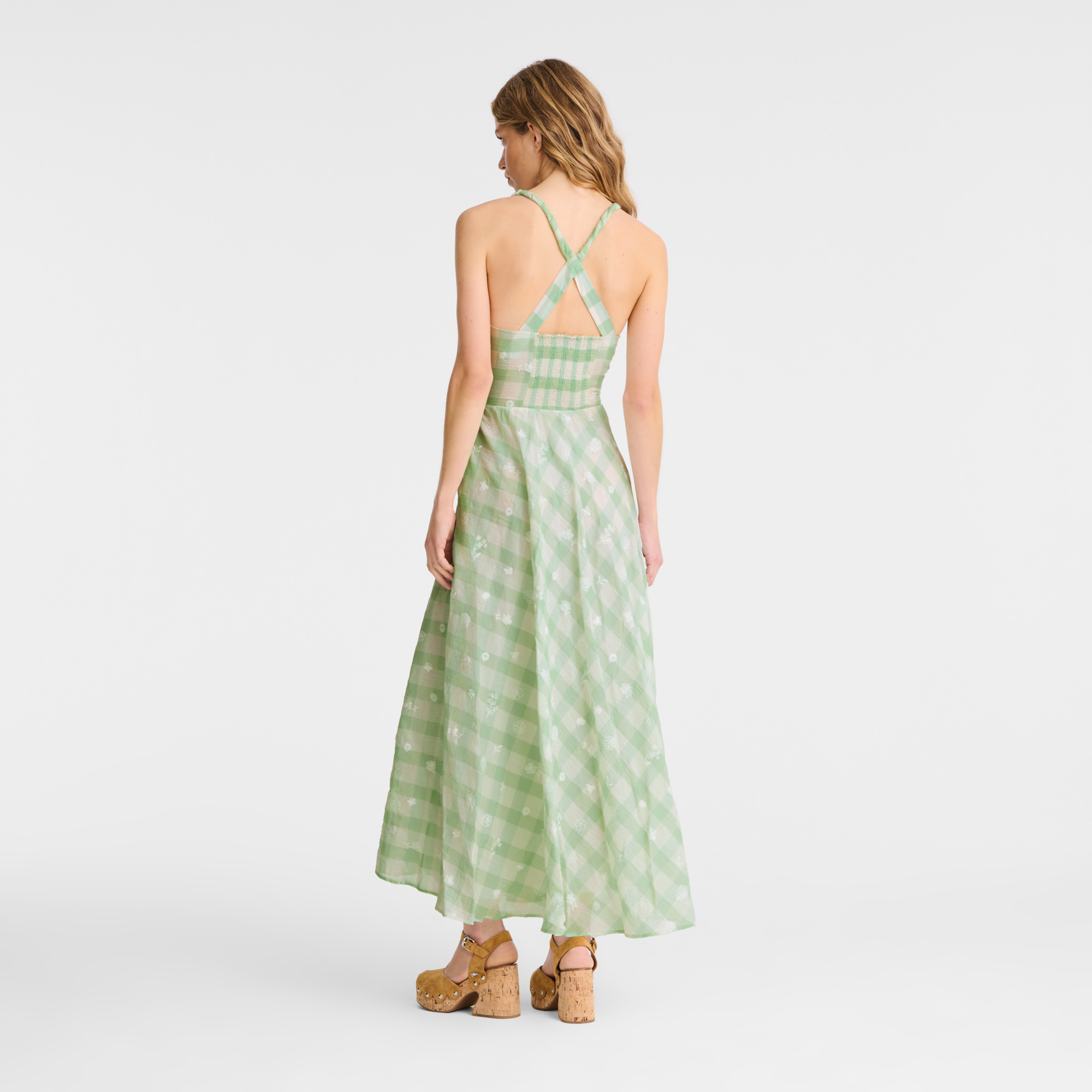 Long dress Aqua Green - Vichy jacquard embroidered - 3