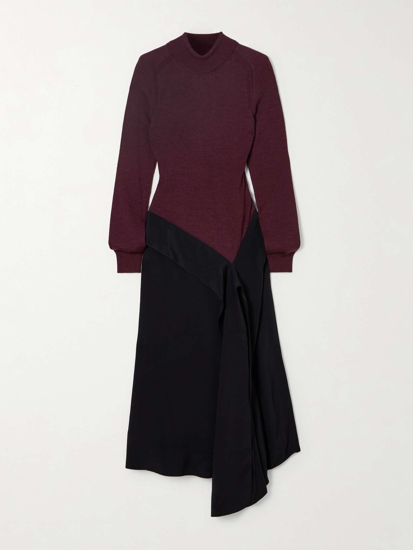 Asymmetric paneled wool and jersey turtleneck dress - 1