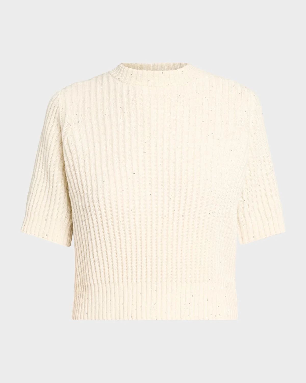 Paillette Cashmere-Wool Short-Sleeve Sweater - 1