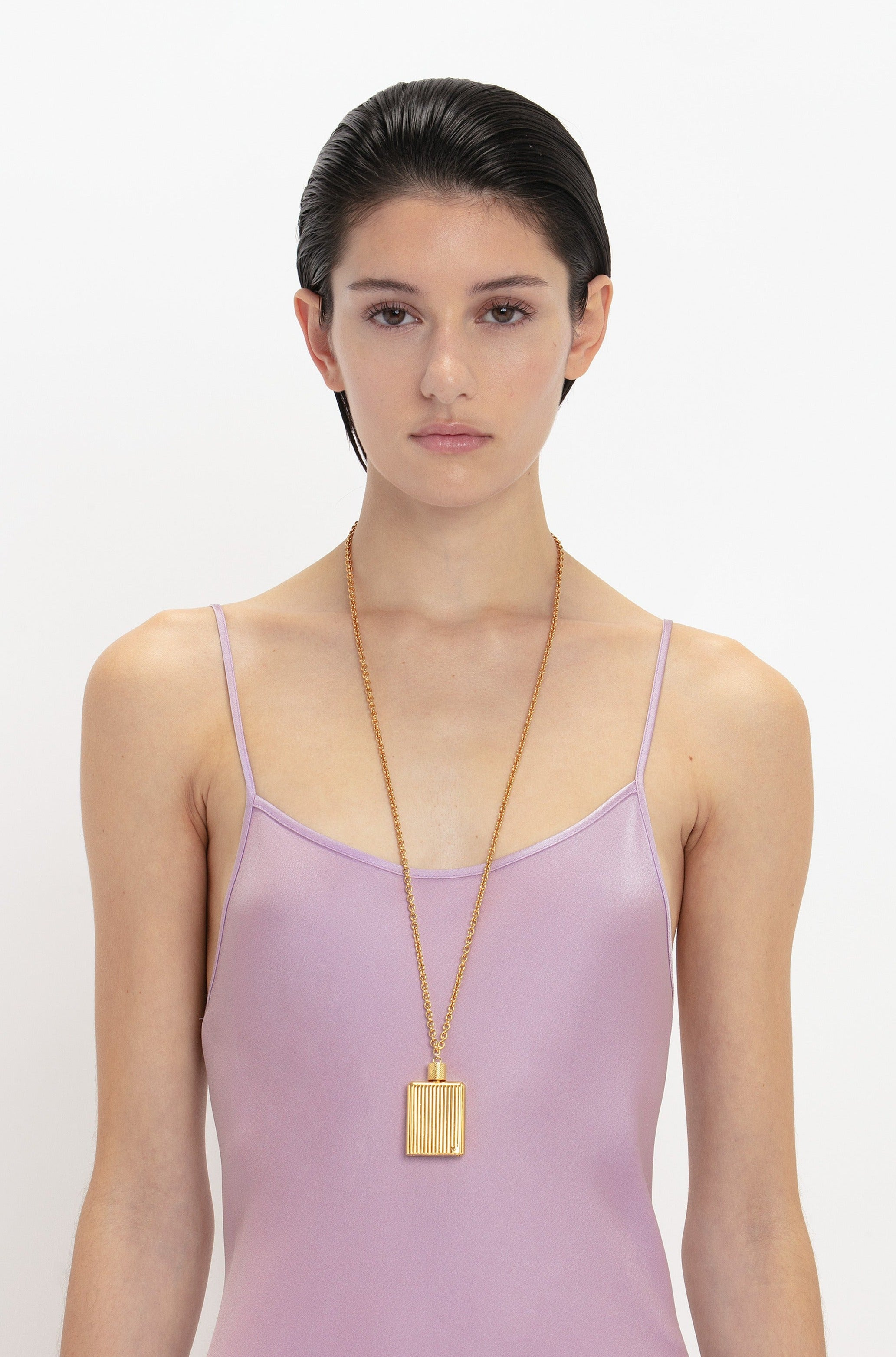 Exclusive Perfume Bottle Necklace In Brushed Gold - 6