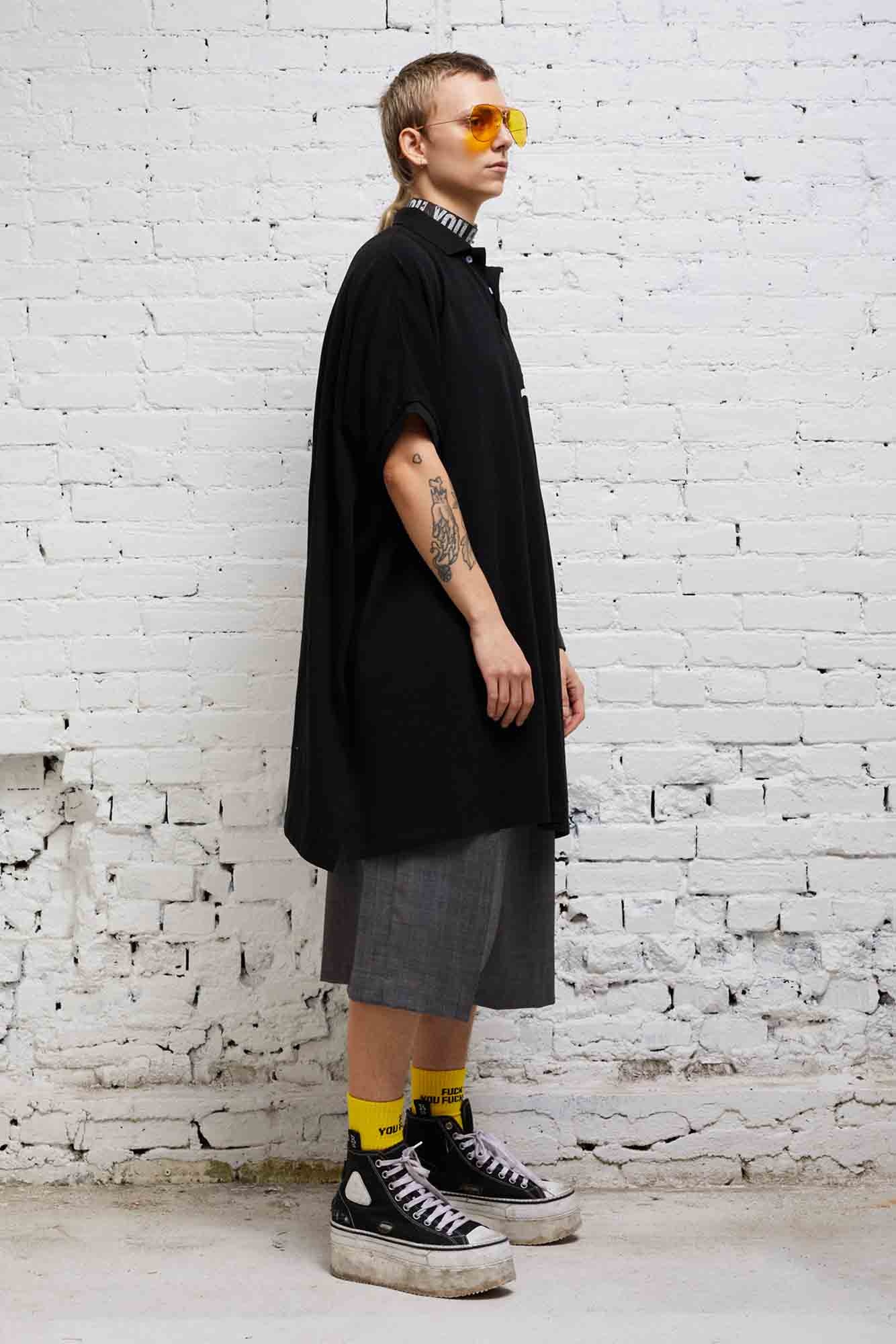 OVERSIZED LOGO POLO SHIRTDRESS - BLACK - 3