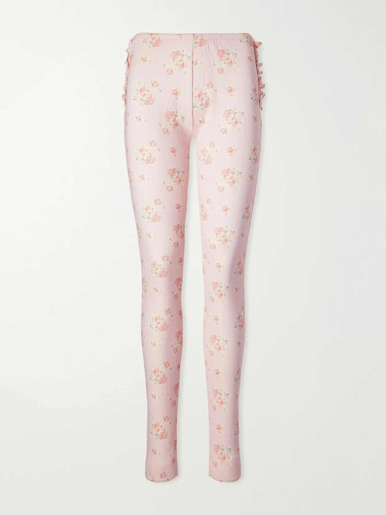 Ruffled Floral-print Pointelle-knit Cotton-jersey Leggings - 1