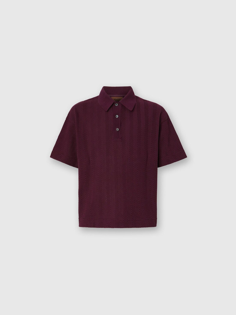 Cotton and viscose polo shirt with tone-on-tone zigzag 1