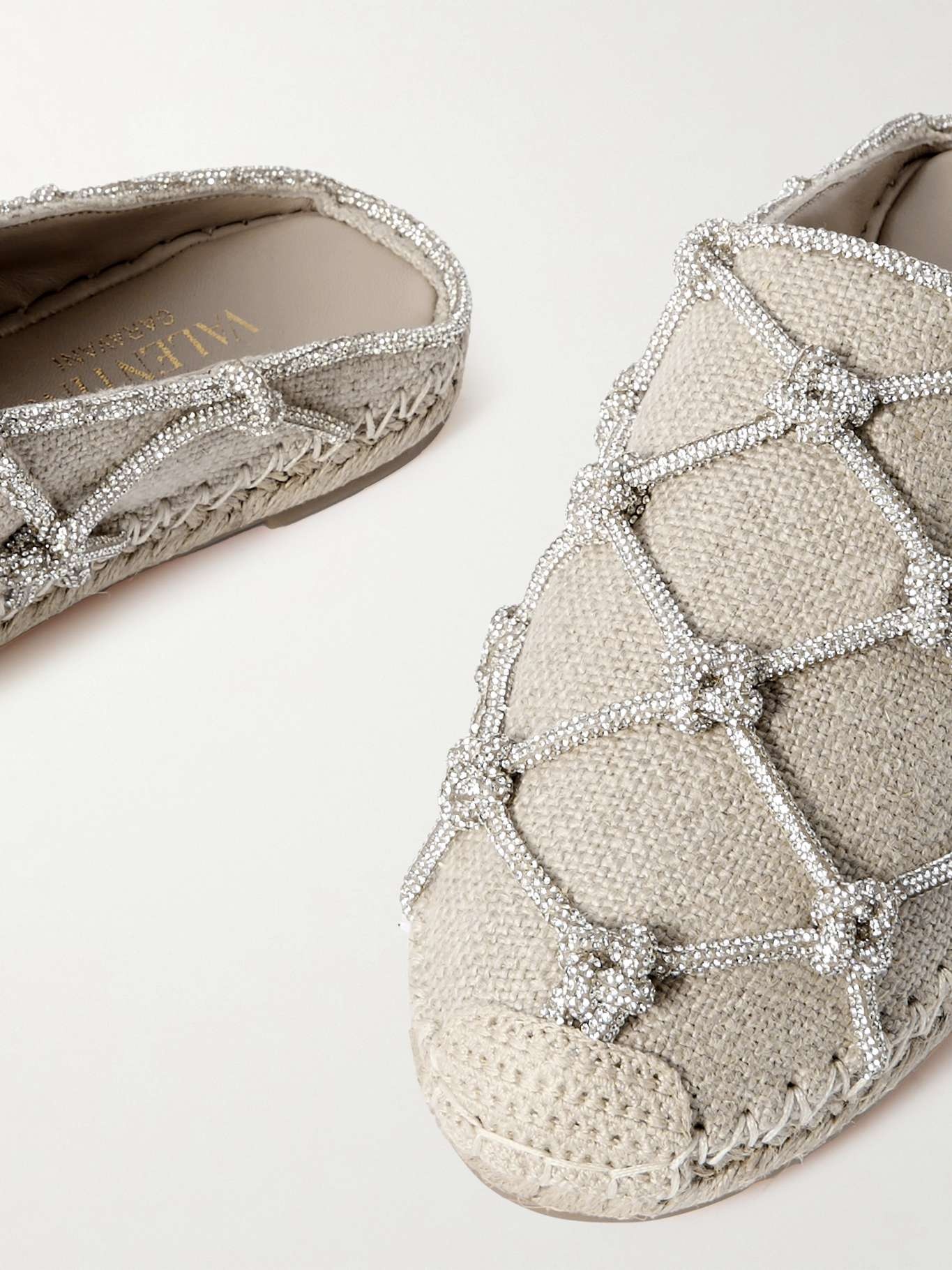 Crystal-embellished linen espadrille mules - 4