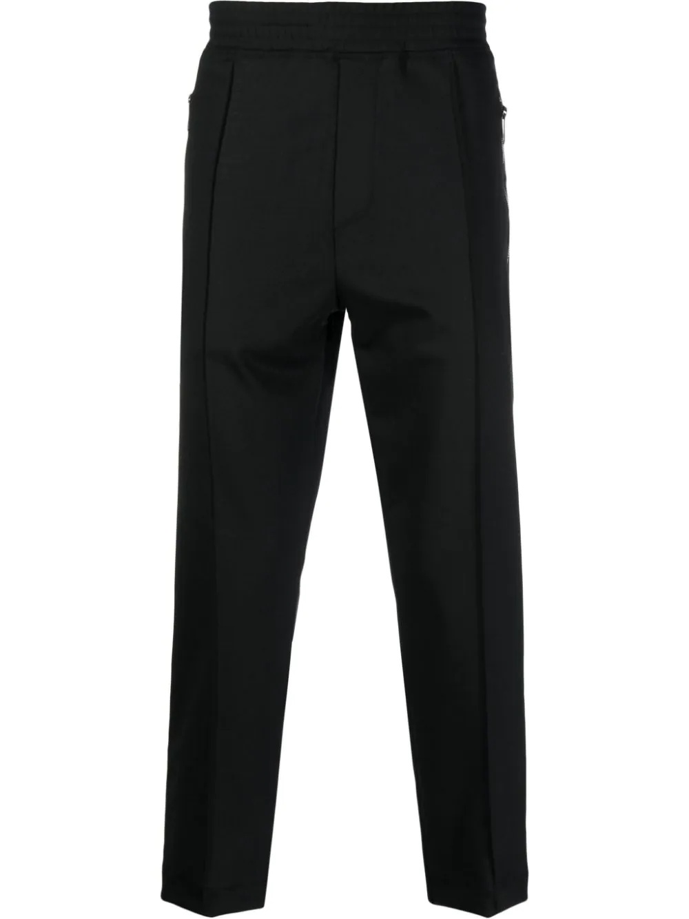 elasticated-waist tapered cropped trousers - 1