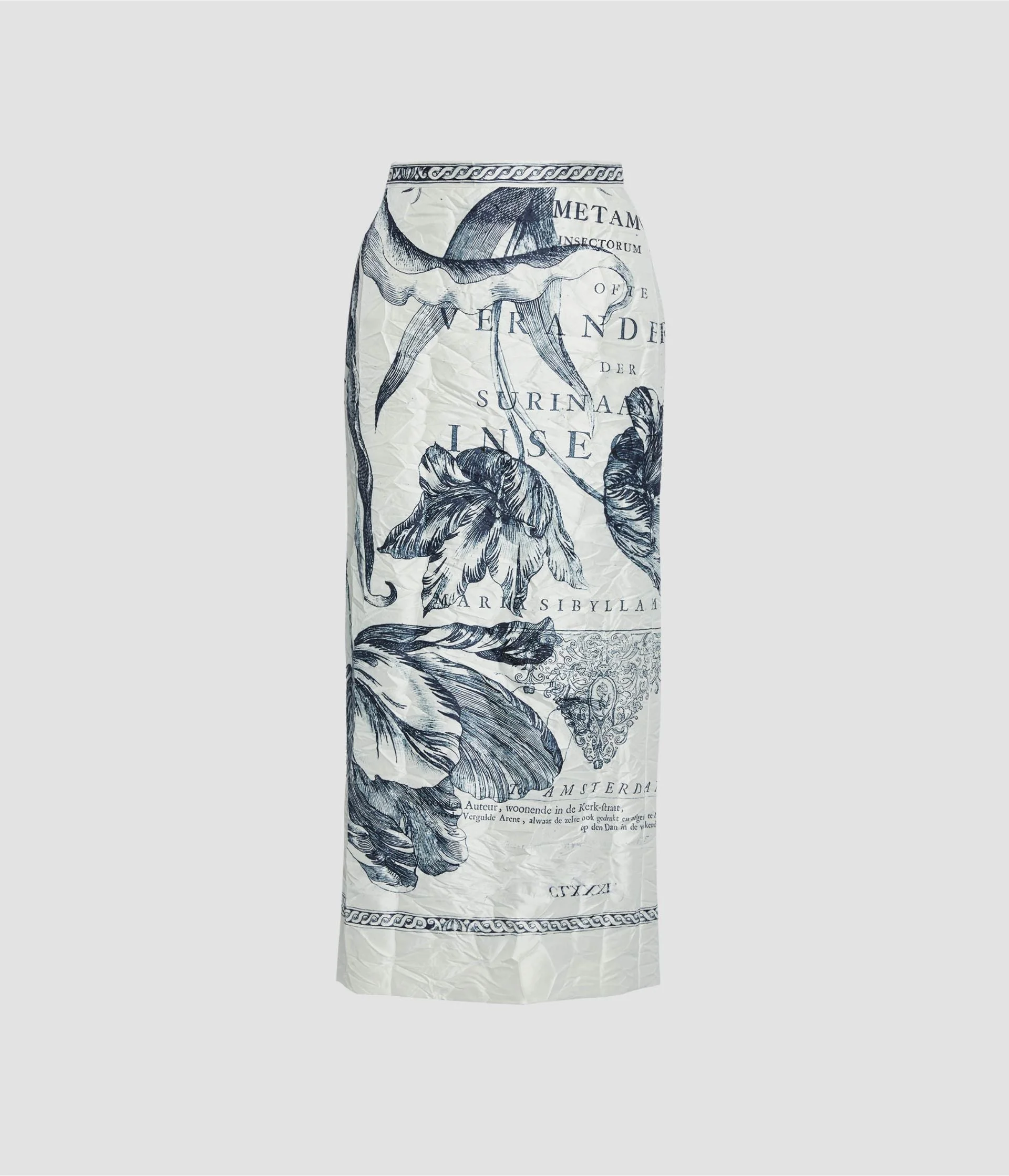 FLORAL PRINT TEXTURED SATIN PENCIL MIDI SKIRT - 1