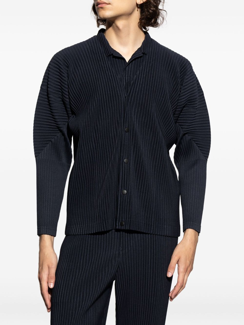 pleated button-fastening cardigan - 3