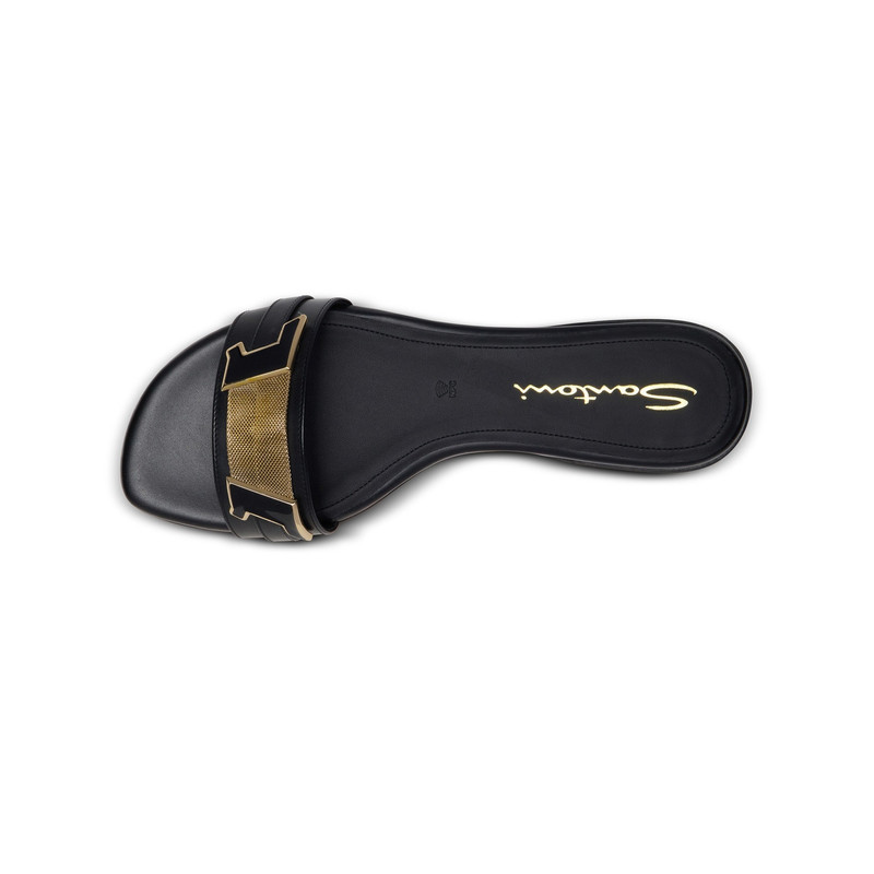 Women's black leather slide sandal 5