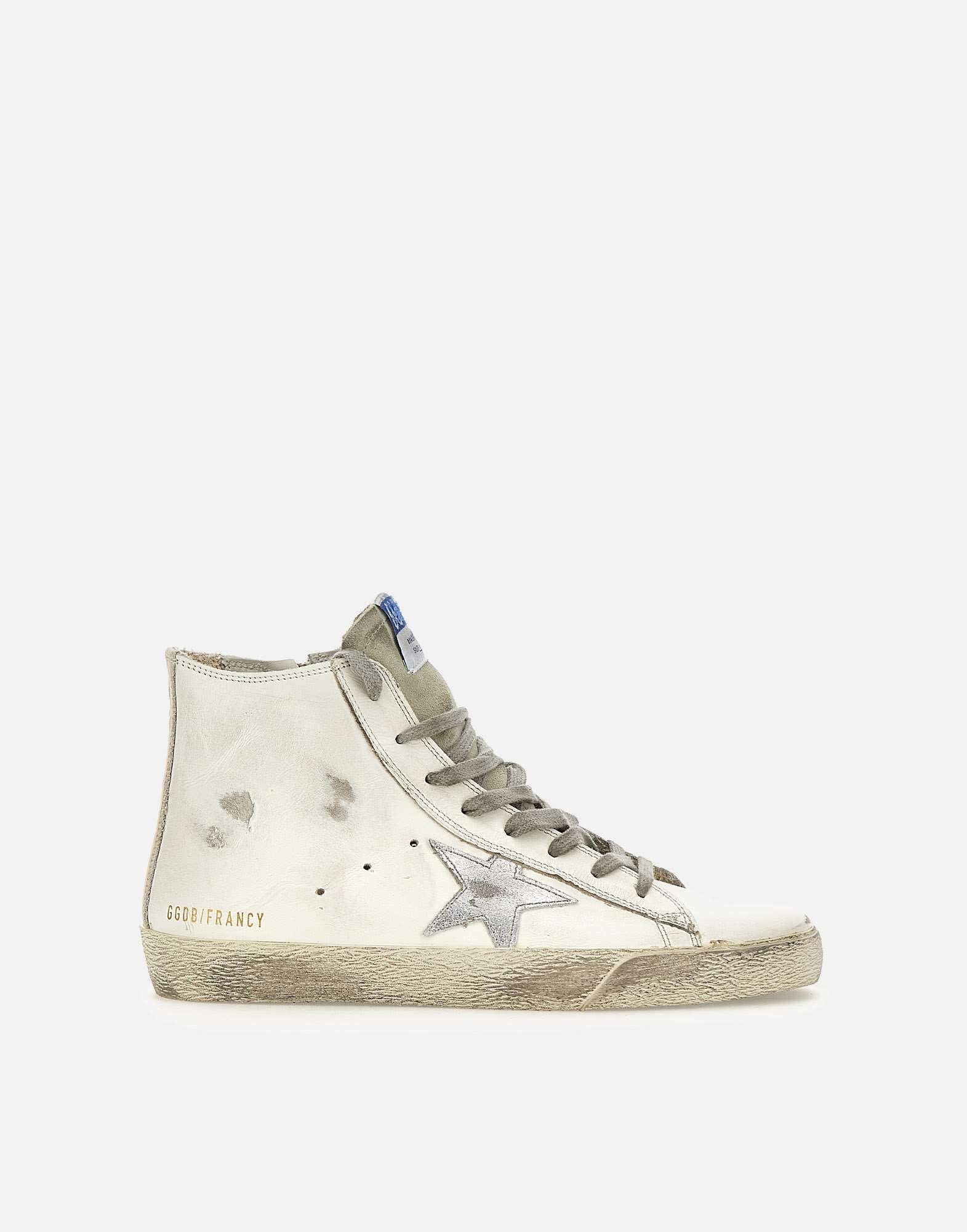 Golden Goose France Classic White Leather Sneakers With Metallic Star - 1