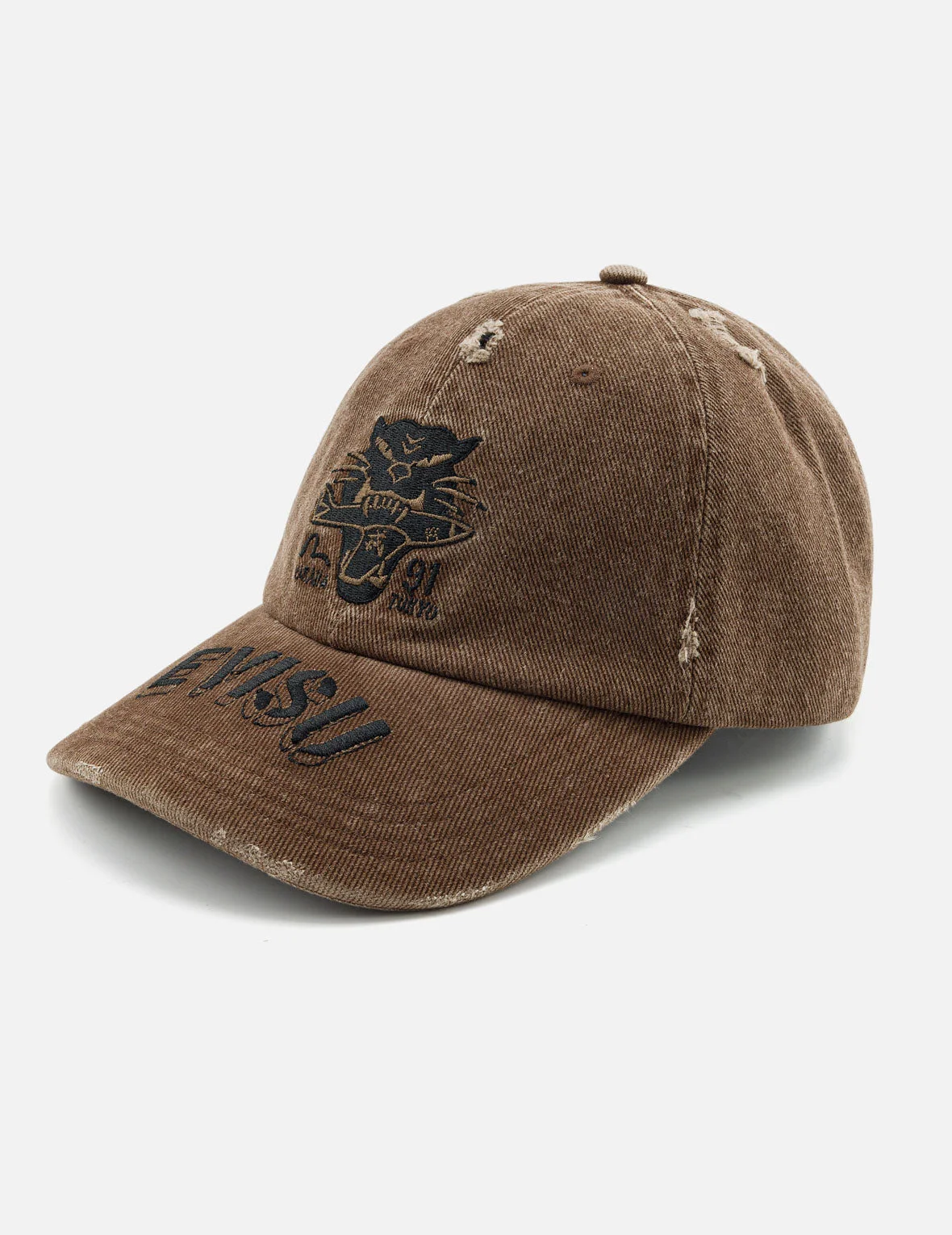 Tiger Head & EVISU Embroidered Washed Military Baseball Cap - 1