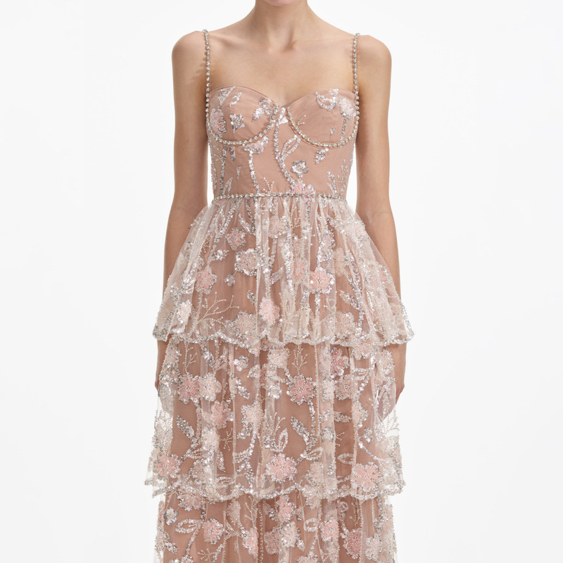 Flower Sequin Tier Maxi Dress 4