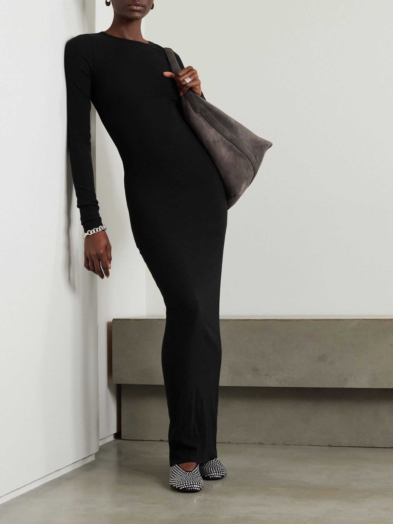 Ribbed stretch-jersey maxi dress Black - 2