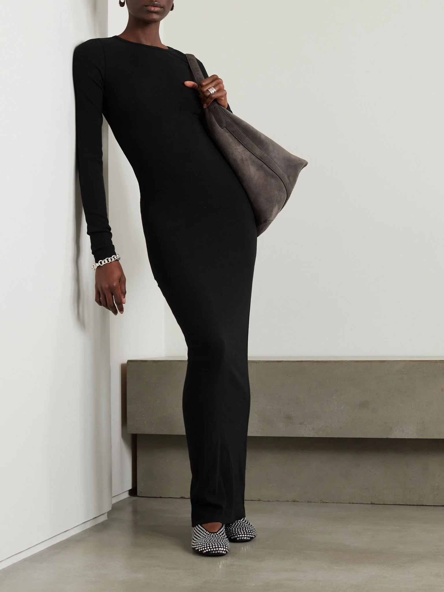 TERNE Ribbed stretch-jersey maxi dress Black - CB021 | REVERSIBLE