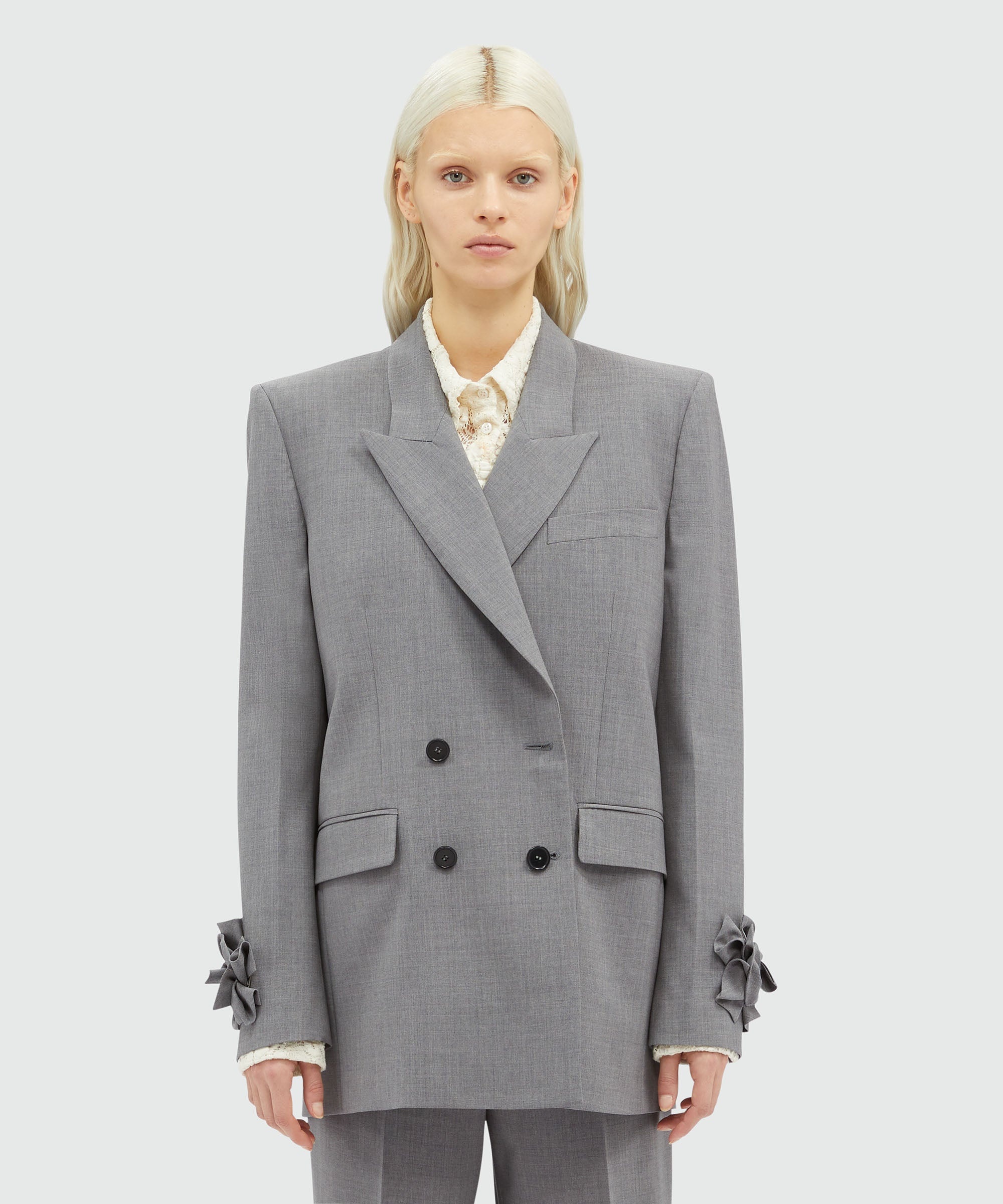 Grey melange double-breasted "MSGM Tailoring" wool jacket with applications - 2