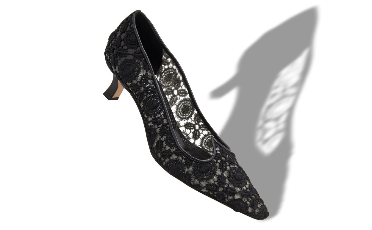Black Lace Pointed Toe Pumps - 2