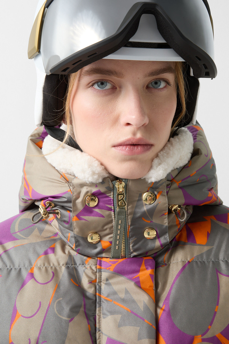Maja down ski jacket in Olive green/purple/orange 5