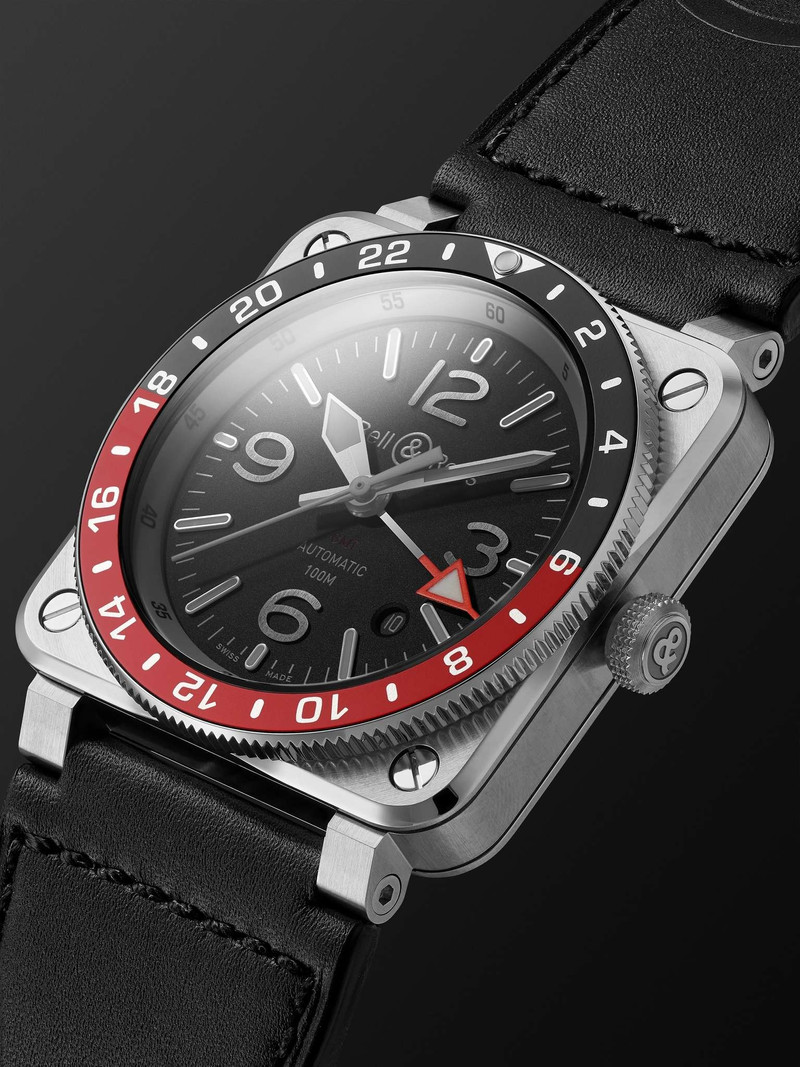 BR 03-93 GMT Automatic 42mm Stainless Steel and Leather Watch, Ref. No. BR0393-BL-ST/SCA - 1