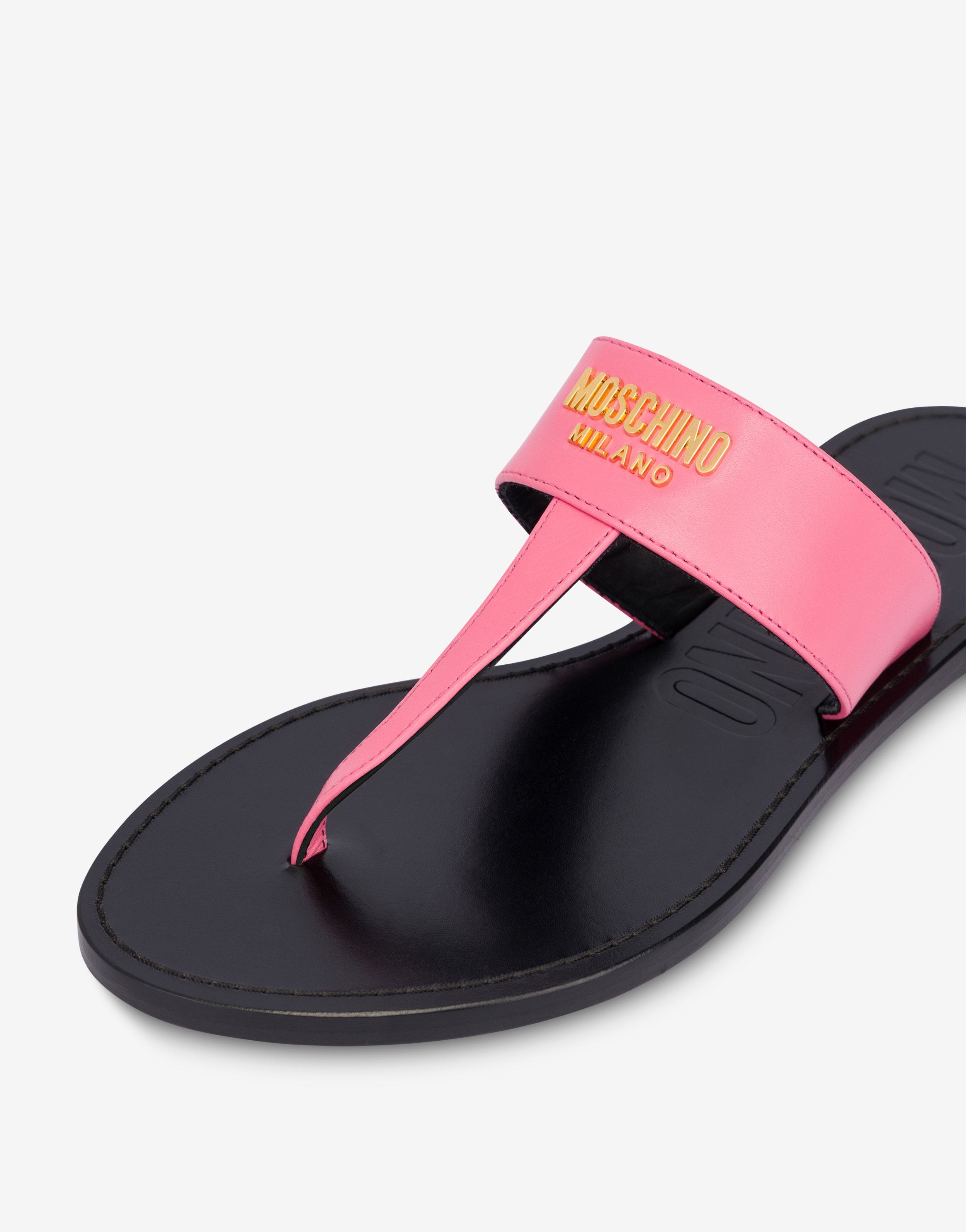 METAL LOGO CALFSKIN THONG SANDALS - 4