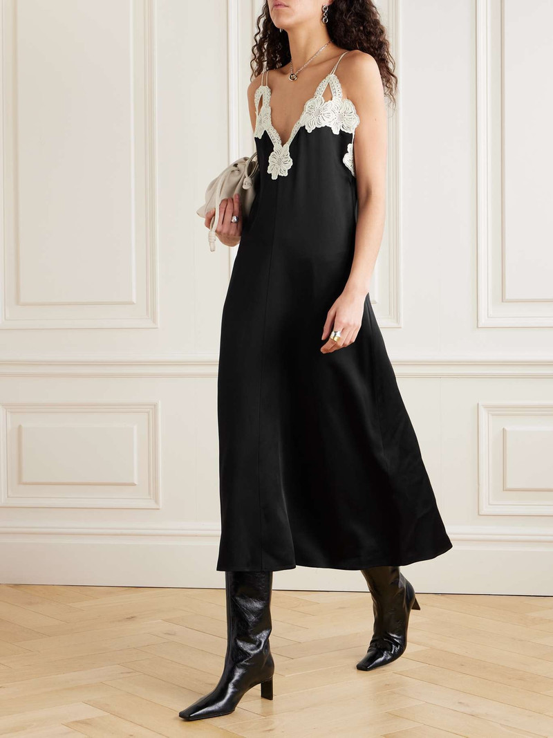 Jil Sander Guipure lace-trimmed satin midi dress Black outlook